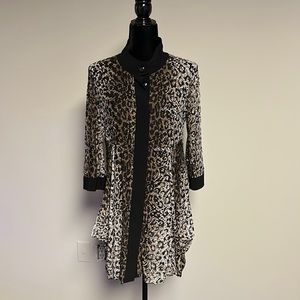 Joseph Ribkoff Leopard Print Tunic Dress Semi-Sheer Empire Waist Womens Size 12